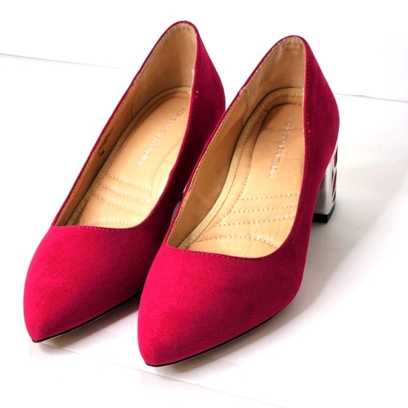 Adrienne Vittadini Flori Suede Pointed Toe Metallic Heel Pumps Size 7.5 - Picture 2 of 8